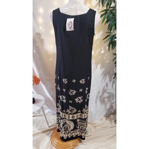 Peppermint Bay NWT Fish Square Neck Sleeveless Maxi Dress Size S Beachy Black - Picture 3 of 10